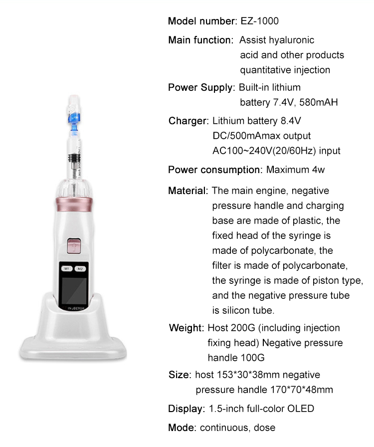 EZ Injector | Portable Gun Injection For Skin Care | Negative Pressure Hydrolifting Device | Skin Tightening and Wrinkle Removal