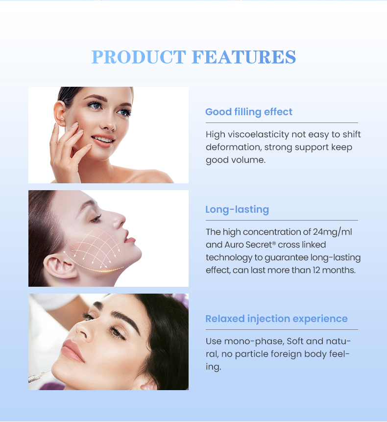 Auro Secret Hyaluronic Acid Filler for Lip Filler Under Eye Nasolabial Folds Cheek Filler